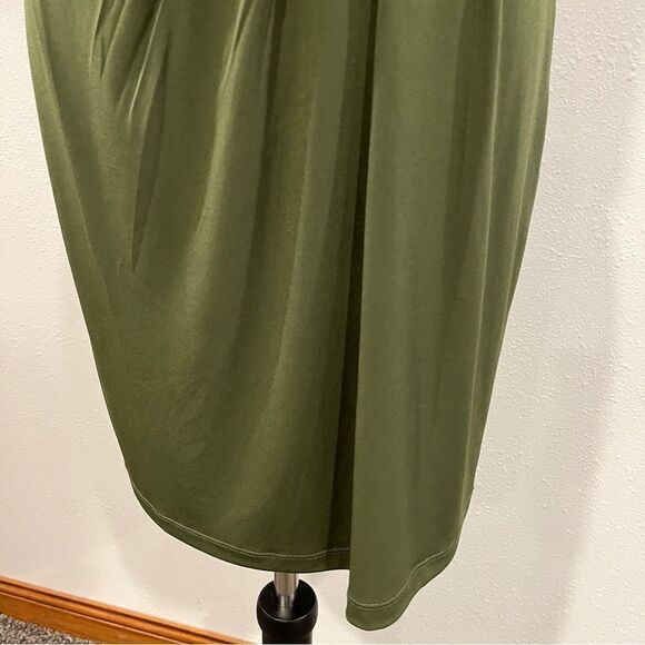Elegant dark Olive Green Short sleeve mini Dress size small - Picture 4 of 12